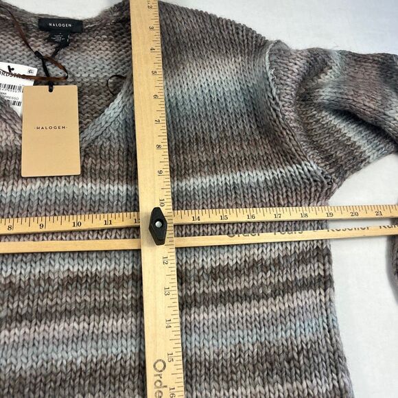 Halogen V-Neck Sweater Chunky Knit Espresso Striped Cozy Chic Pullover SMALL NWT - Picture 8 of 11